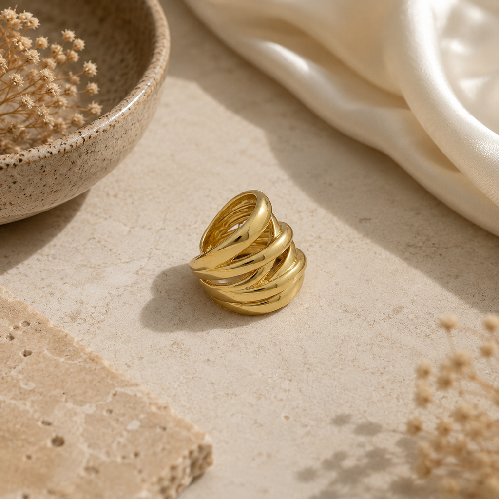 ANUVA Gold-Toned Twisted Wrap Ring Brass Crossover Statement