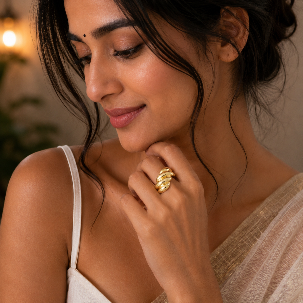 ANUVA Gold-Toned Sculpted Wrap Statement Ring Brass Croissant