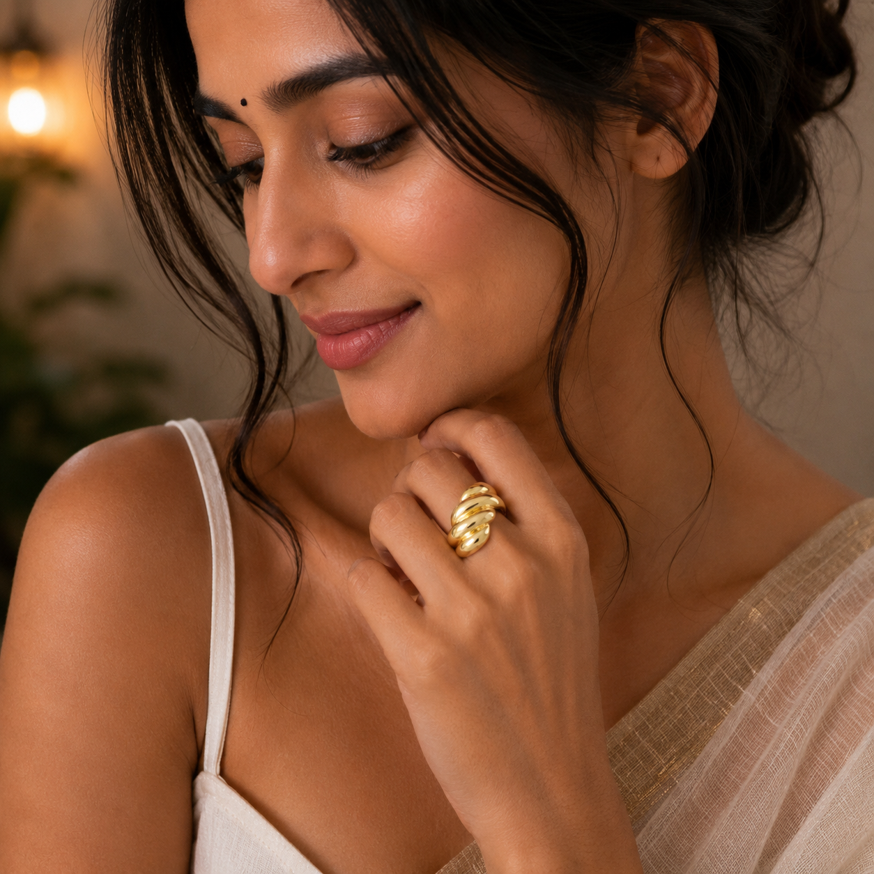 ANUVA Gold-Toned Sculpted Wrap Statement Ring Brass Croissant