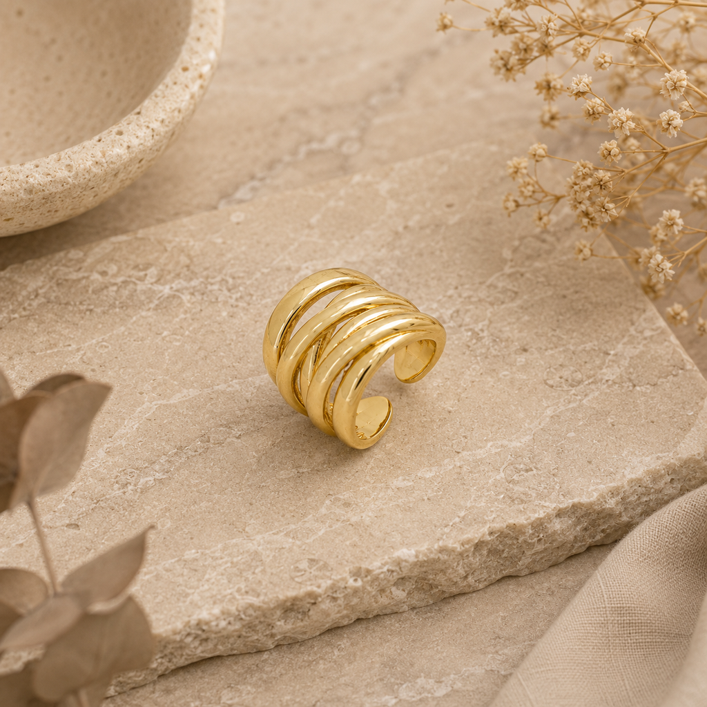 ANUVA Gold-Toned Sculpted Wrap Statement Ring Brass Croissant