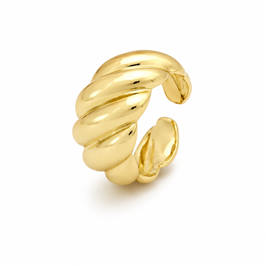 ANUVA Gold-Toned Sculpted Wrap Statement Ring Brass Croissant
