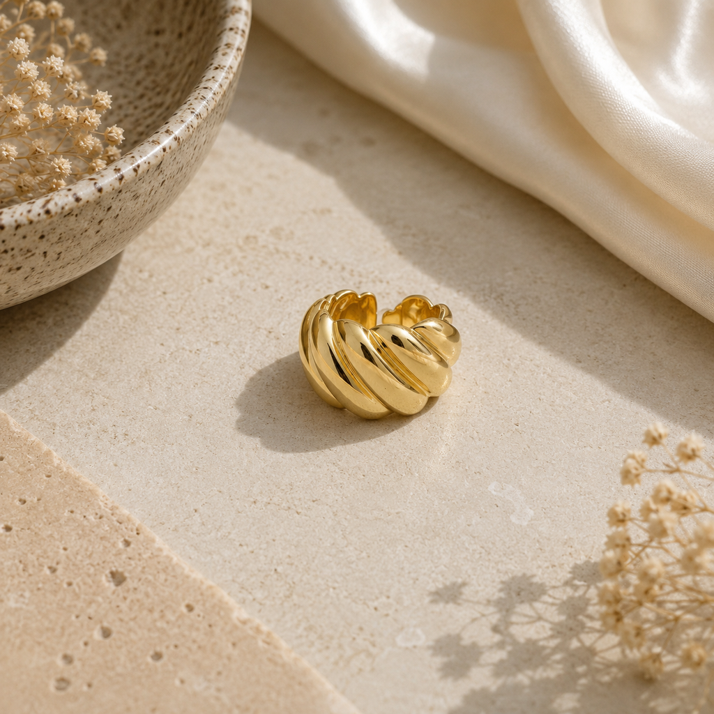 ANUVA Gold-Toned Sculpted Wrap Statement Ring Brass Croissant