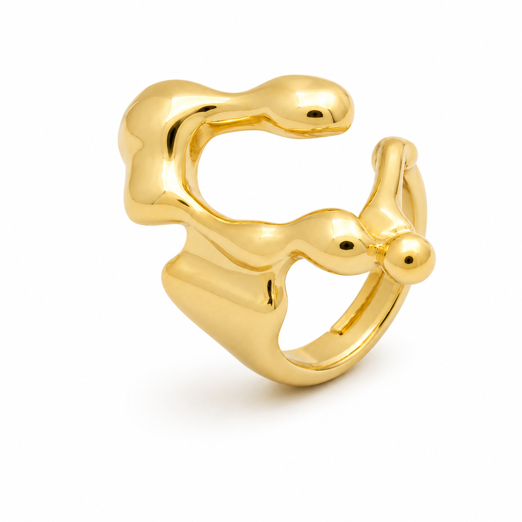 ANUVA Nova Melt Gold-Toned Ring Brass Organic Sculptural Open