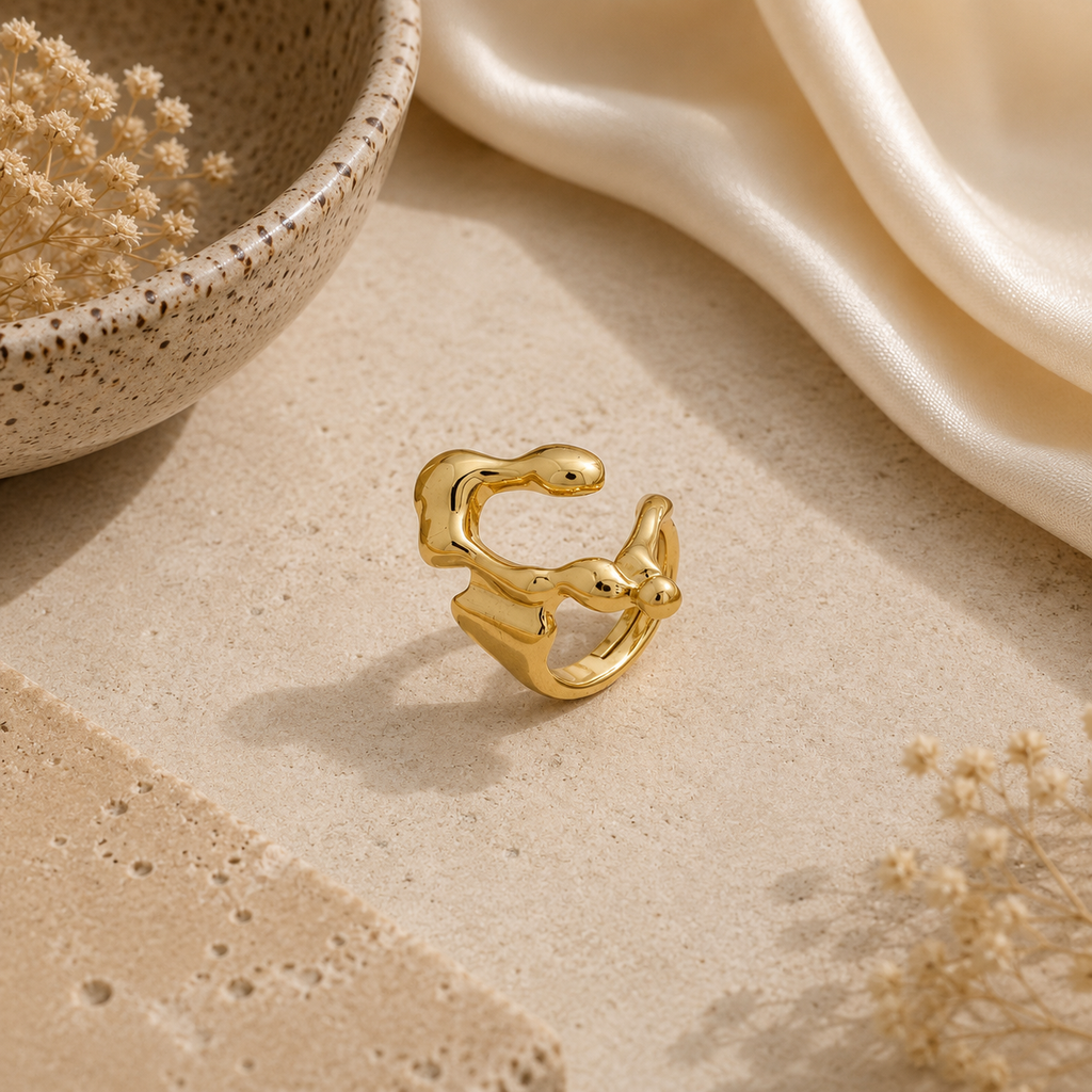 ANUVA Nova Melt Gold-Toned Ring Brass Organic Sculptural Open