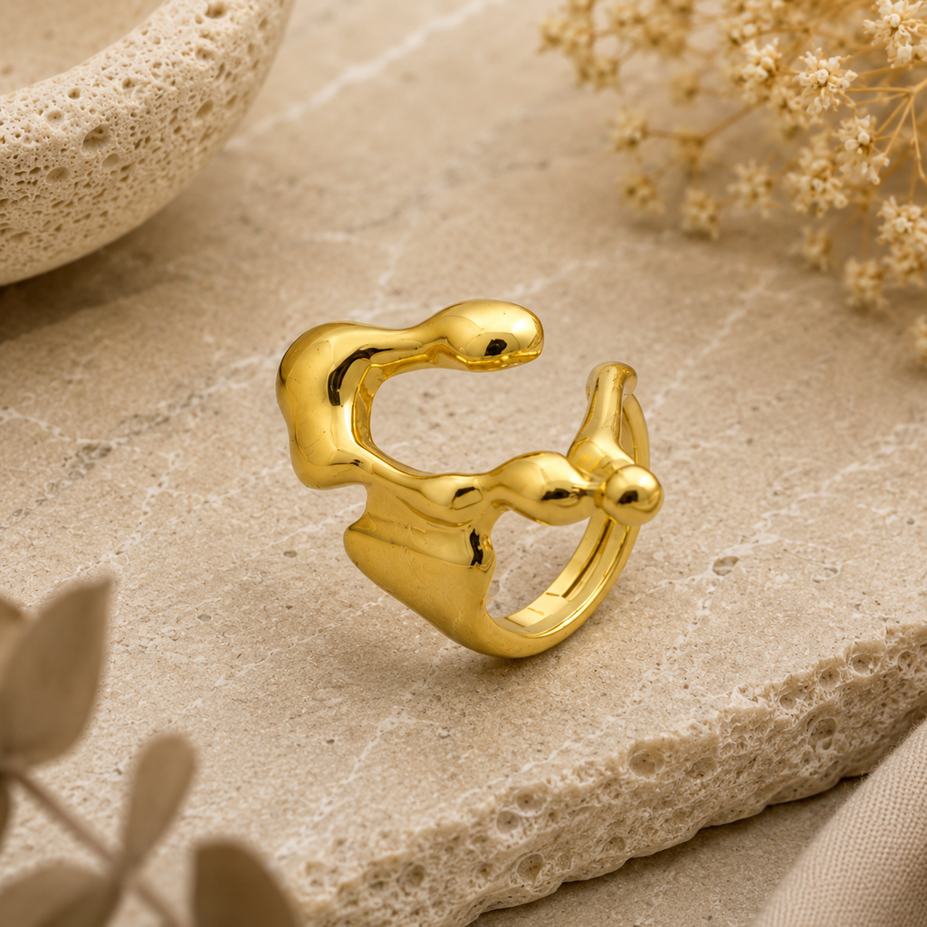ANUVA Nova Melt Gold-Toned Ring Brass Organic Sculptural Open